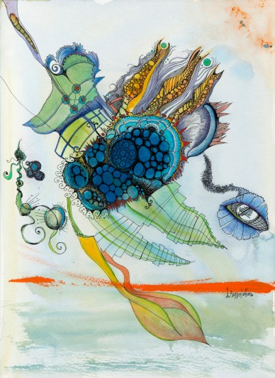 "Music Taking Off" Watercolor and Ink on paper 2014.